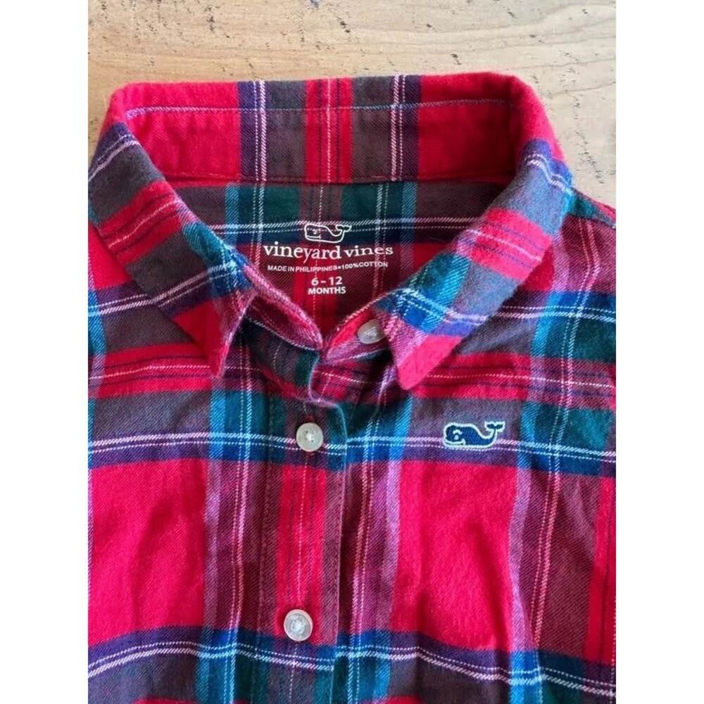 Vineyard Vines Baby Plaid Button Down Bodysuit 6–12M Christmas Holiday